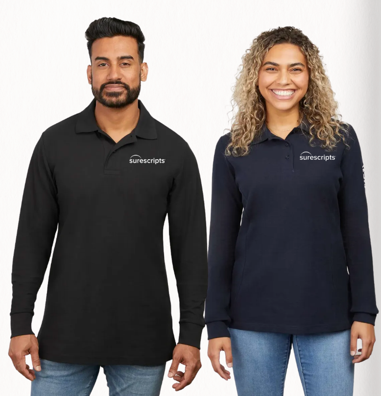 Long Sleeve 100% Cotton Pique Polo w/Embroidery- NAVY